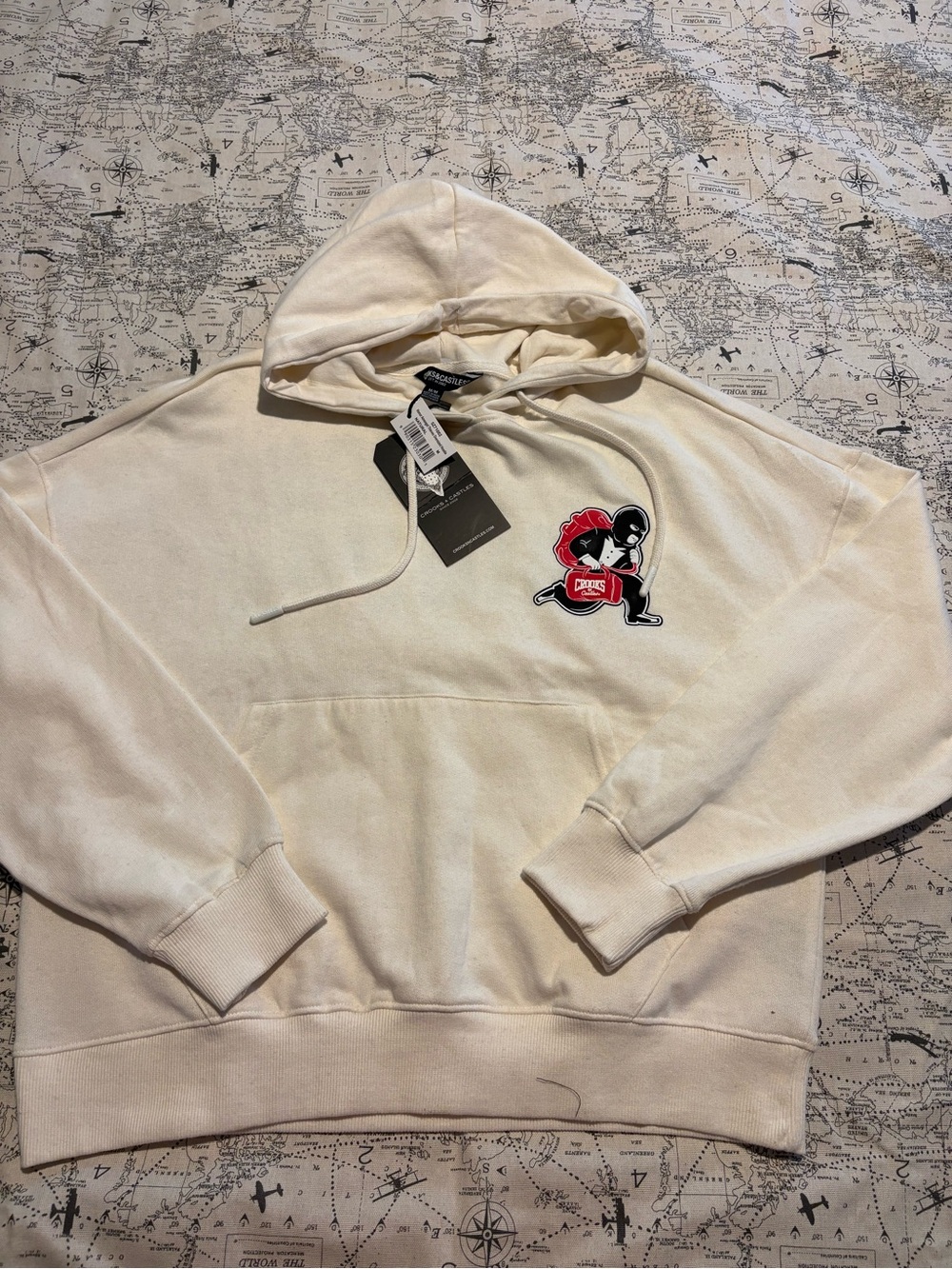 Crooks & Castles Cream Hoodie with Red & Black Football Patch